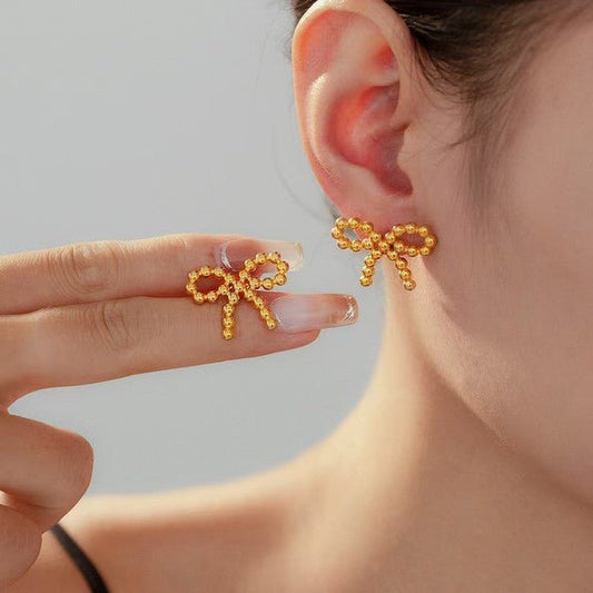 18k Stainless Steel Tarnish Free Bow Stud Earrings - B.Fancy