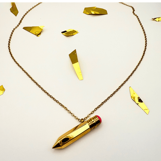 Gold Stainless Steel Pencil Necklace - B.Fancy