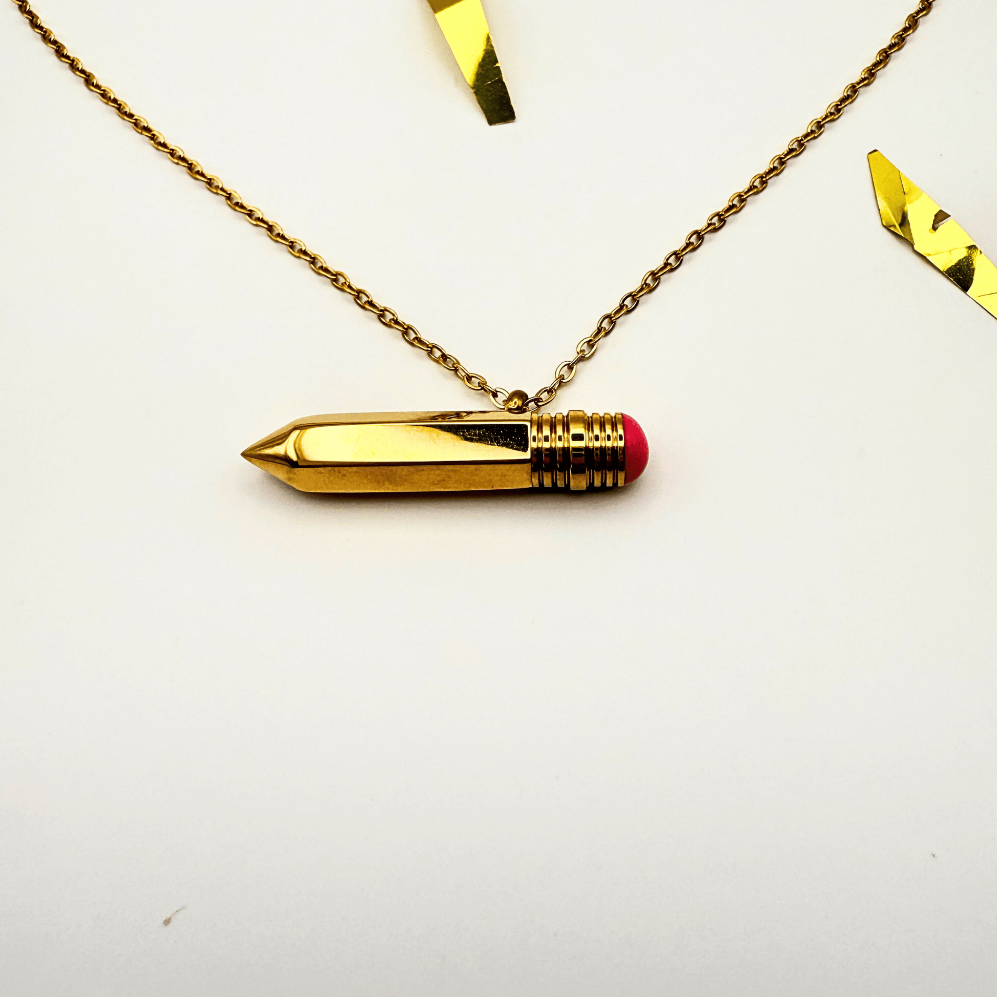 Gold Stainless Steel Pencil Necklace - B.Fancy