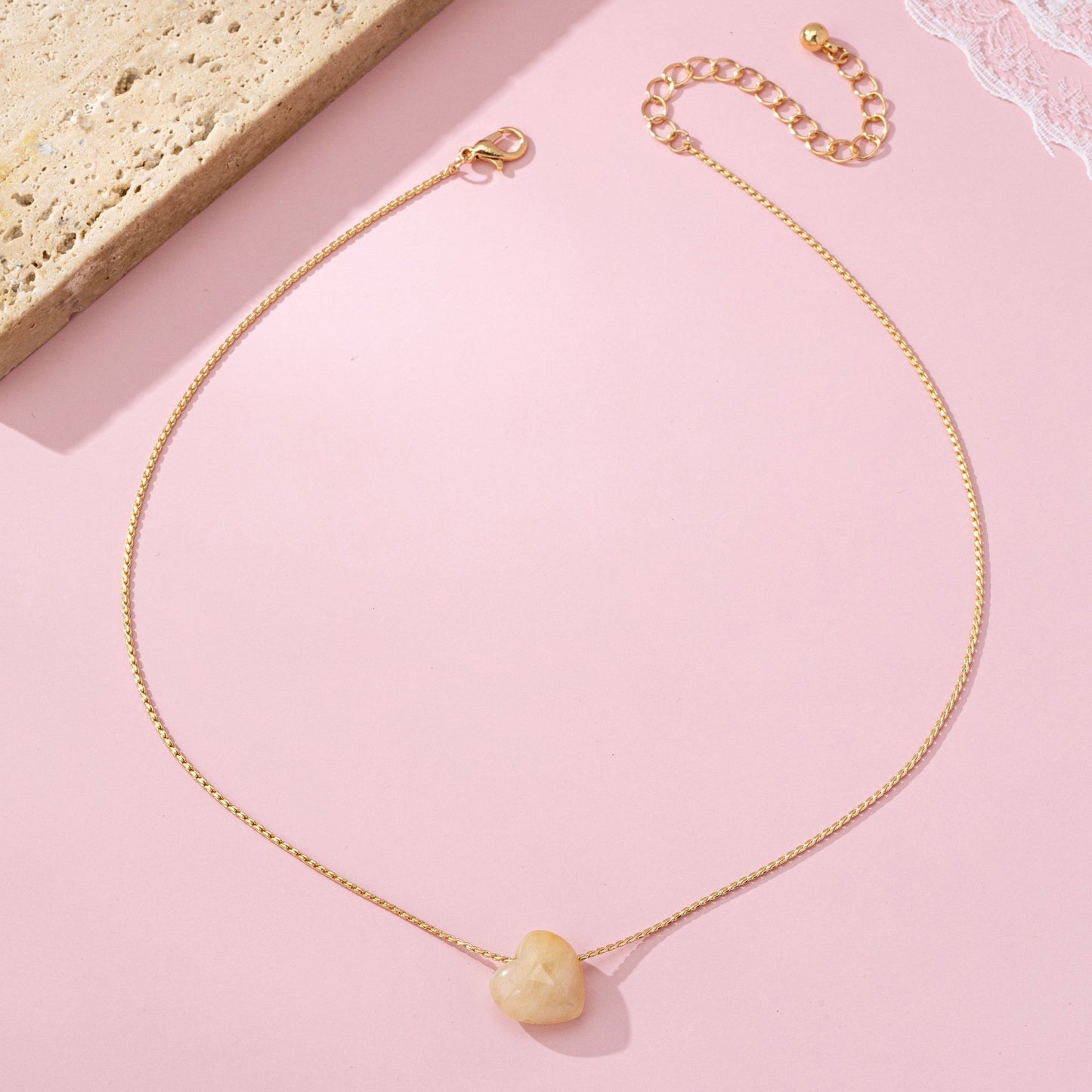 Natural Stone Semi Precious Heart Necklace - B.Fancy