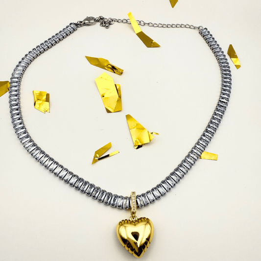 Heart Silver and Gold Stainless Steel Necklace - B.Fancy