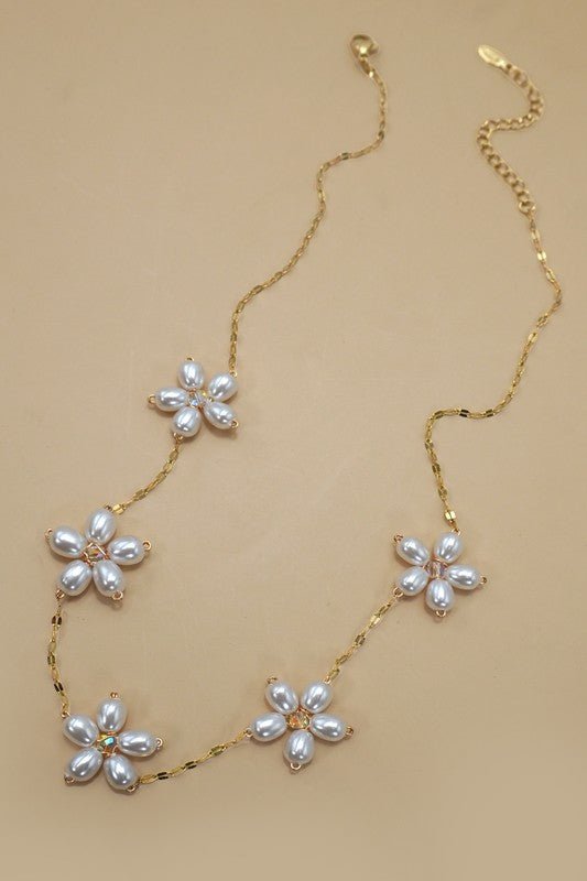 18k Stainless Steel Pearl Flower Necklace - B.Fancy