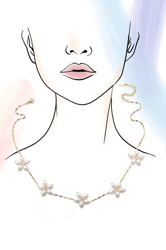 18k Stainless Steel Pearl Flower Necklace - B.Fancy