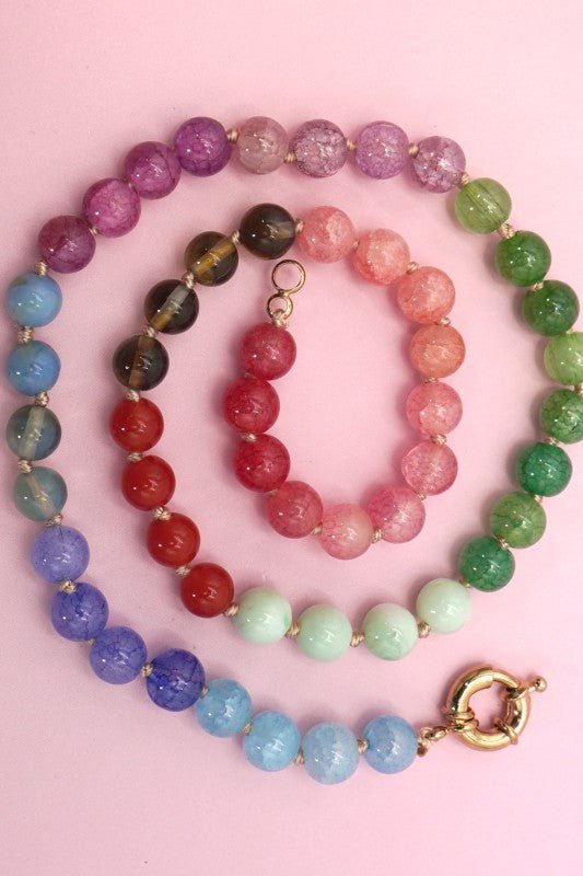 Natural Stone Semi - precious Glass Mixed Necklace - Amanda - B.Fancy